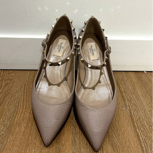 Valentino Pebbled Calfskin Rockstud Ankle Strap Flats